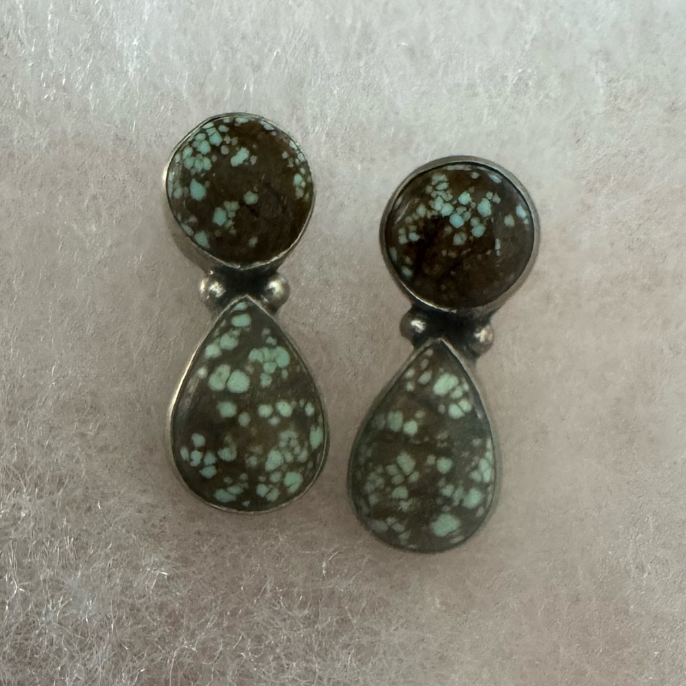 Handmade Number 8 Turquoise & Sterling Silver Post Earrings